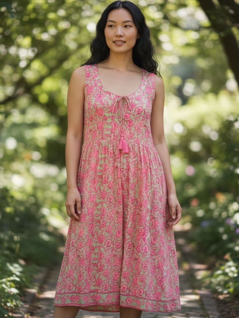 Wayward Fancies Dress by eShakti Pink & Green Floral Design Size L
